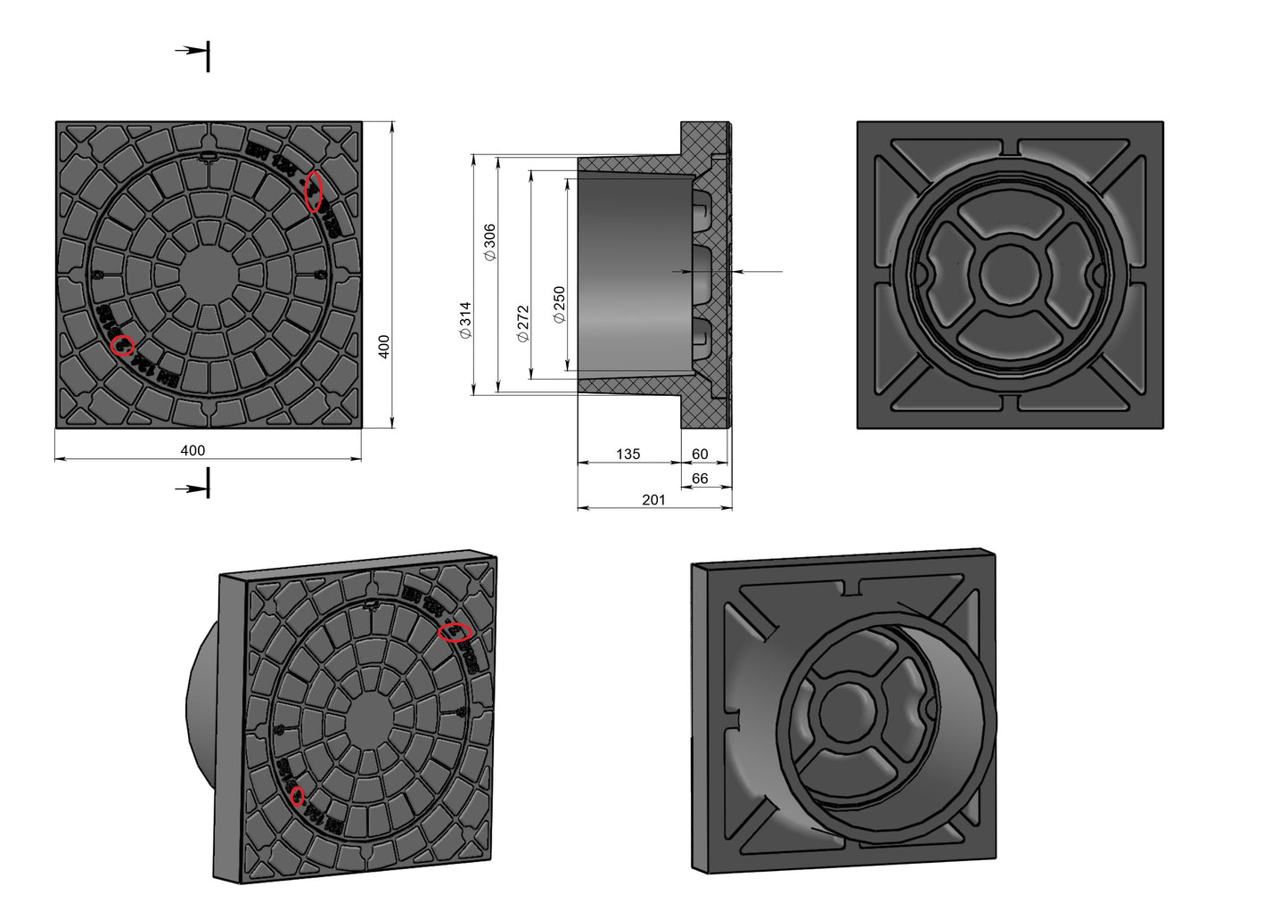 Schachtabdeckung für Wellrohr DN315 mm BabylonPlast™ B125